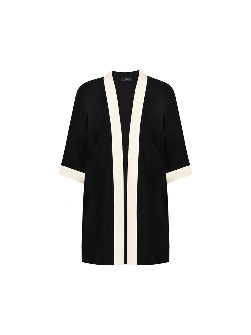 Black Jersey Contrast Band Kimono