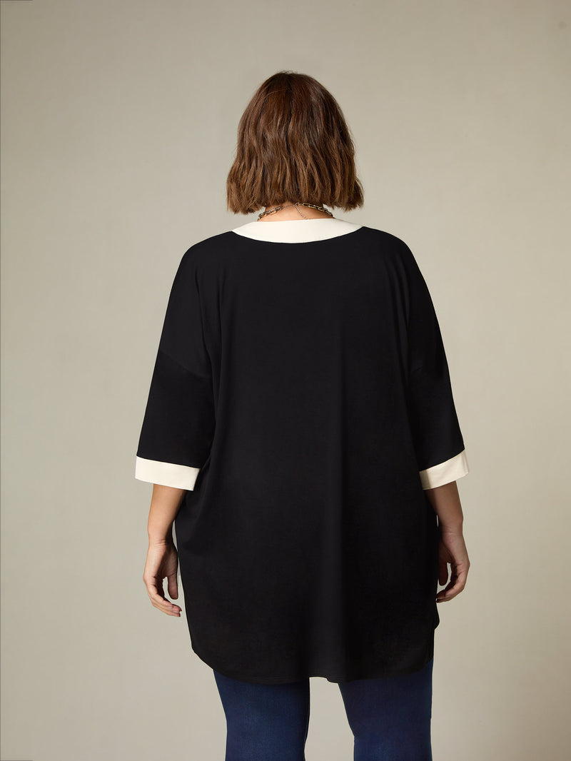 Black Jersey Contrast Band Kimono