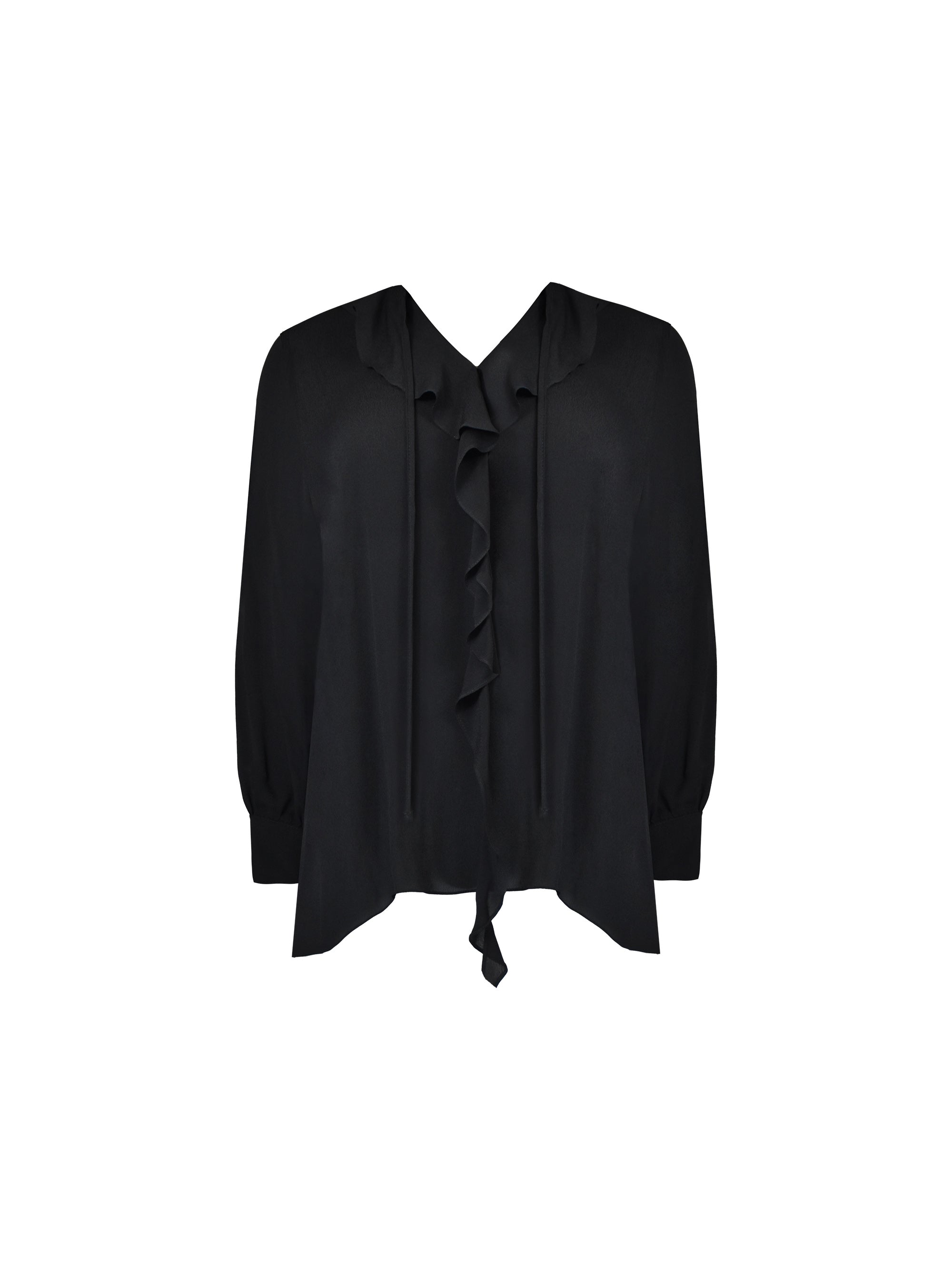 Ladies black ruffle blouse online