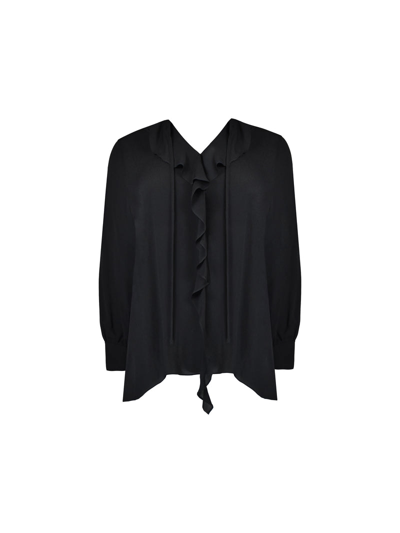 Black Ruffle Front Blouse