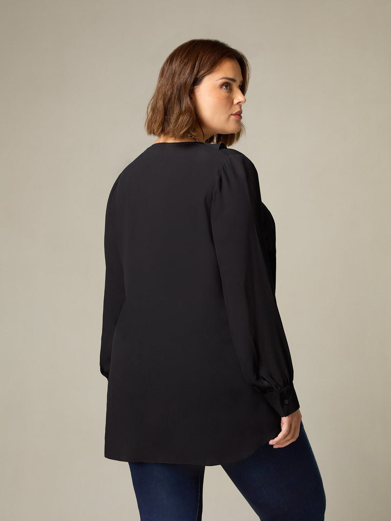 Black Ruffle Front Blouse