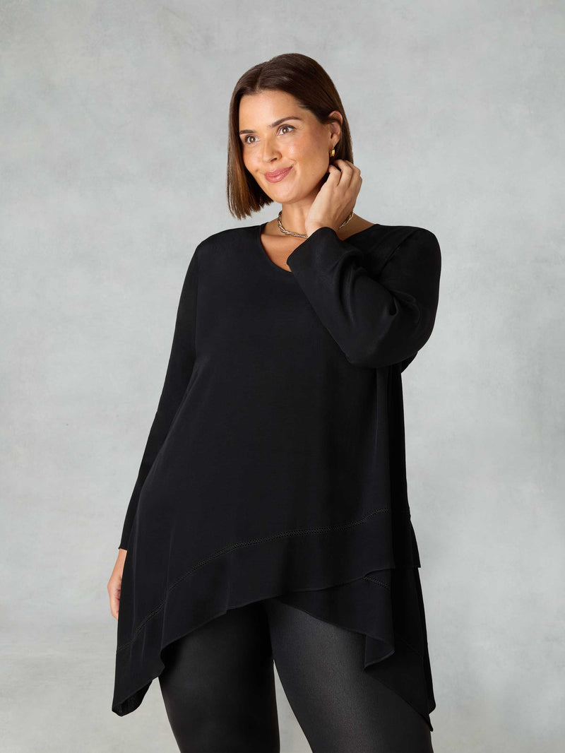 Black Ladder Trim High Low Tunic