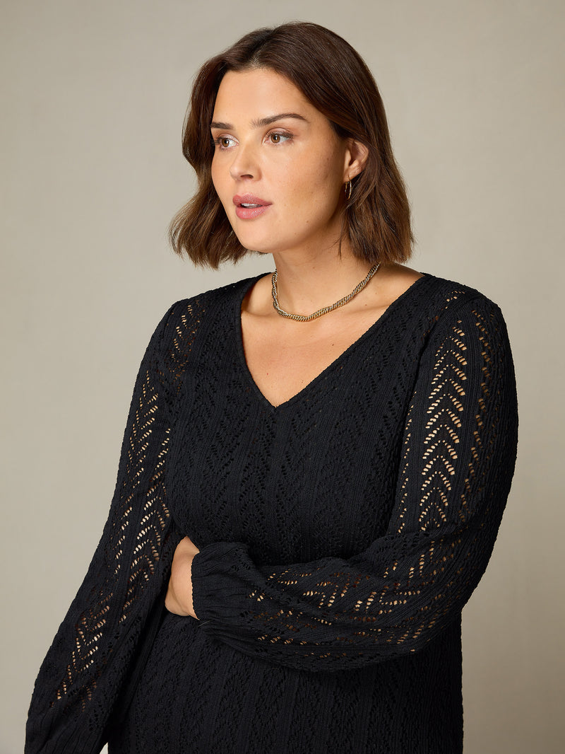 Black Crochet Knit Dress