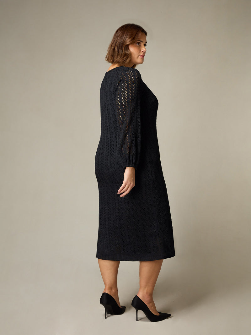 Black Crochet Knit Dress