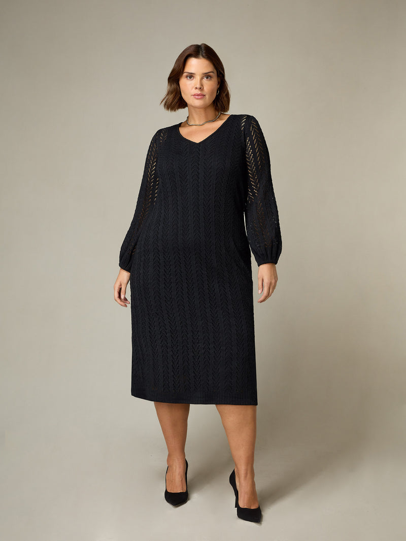 Black Crochet Knit Dress