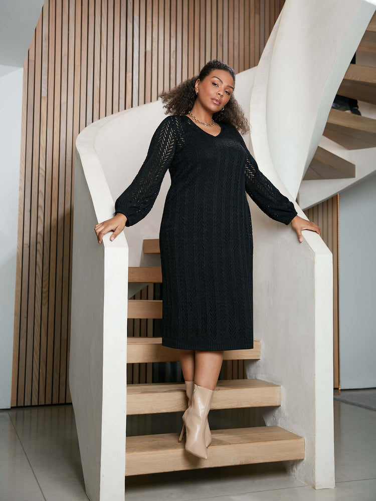 Crochet Sweater Dress Women Crochet High-Neck Sweater Dress