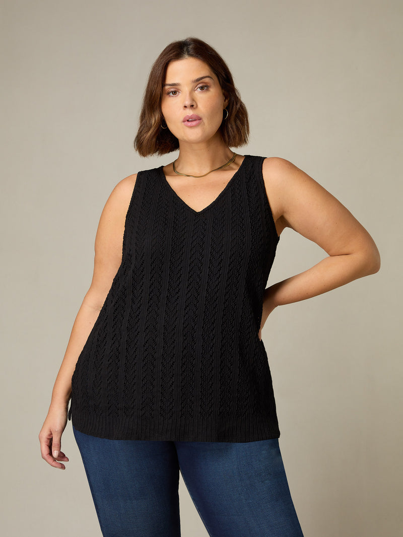 Black Crochet Knit Vest Top