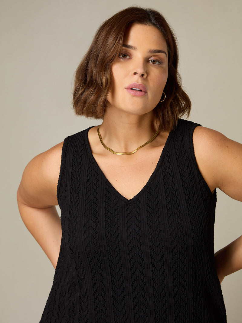 Black Crochet Knit Vest Top