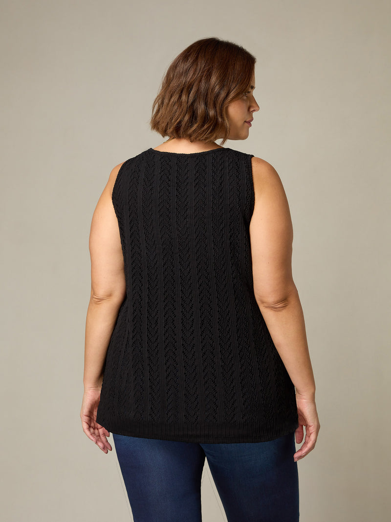 Black Crochet Knit Vest Top
