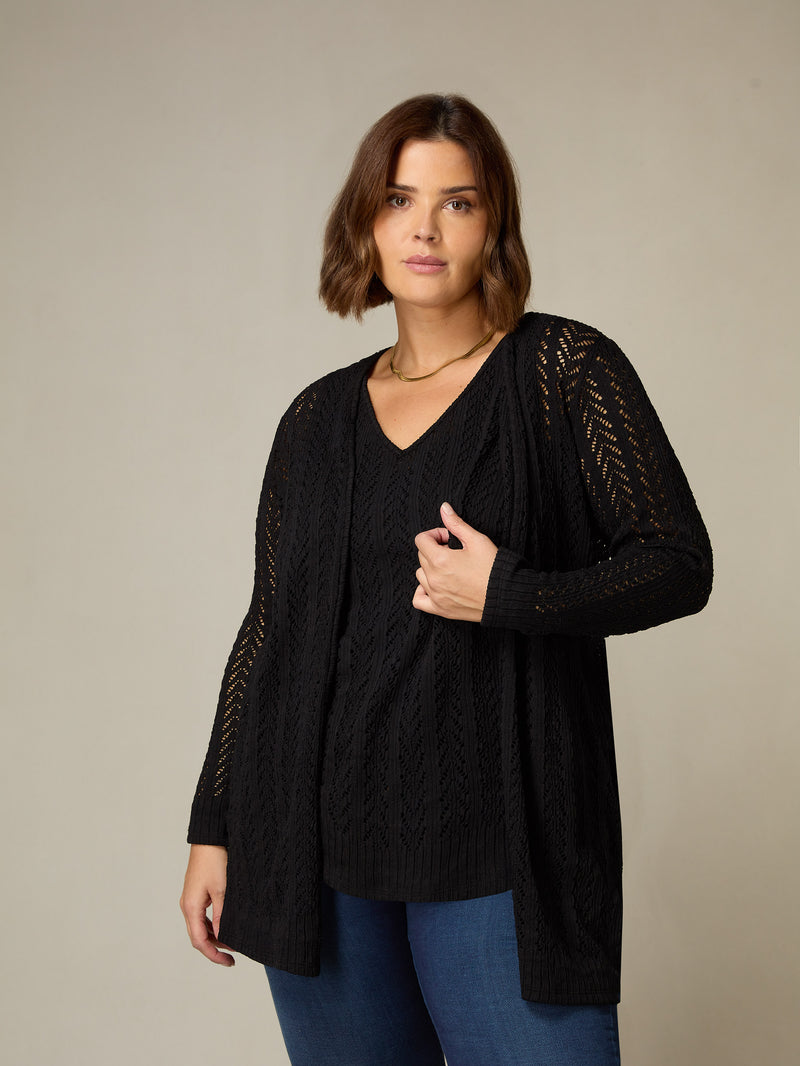 Black Crochet Knit Cardigan