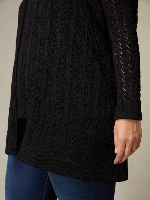Black Crochet Knit Cardigan