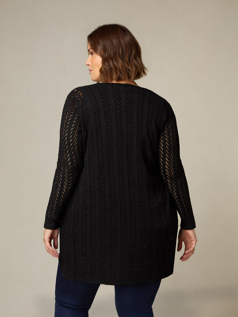 Black Crochet Knit Cardigan