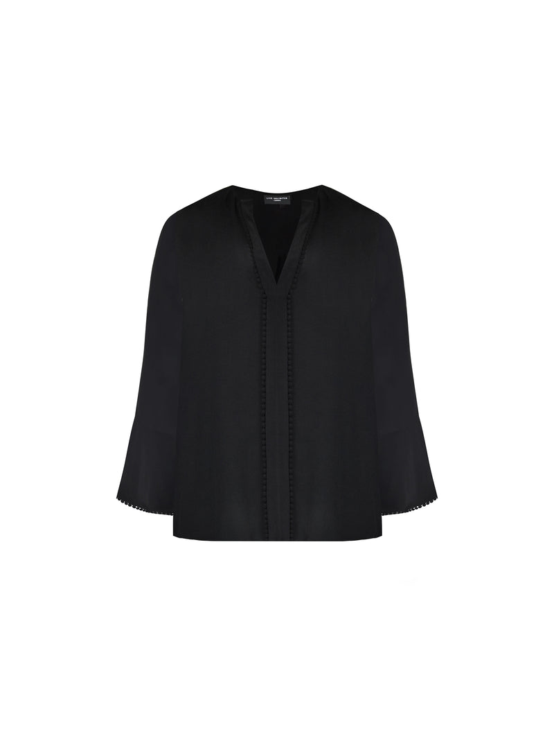Black Flute Sleeve Blouse