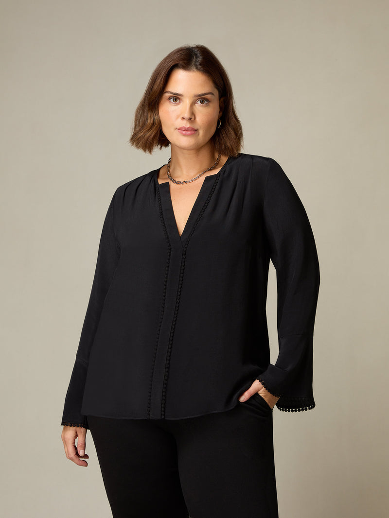 Black Flute Sleeve Blouse