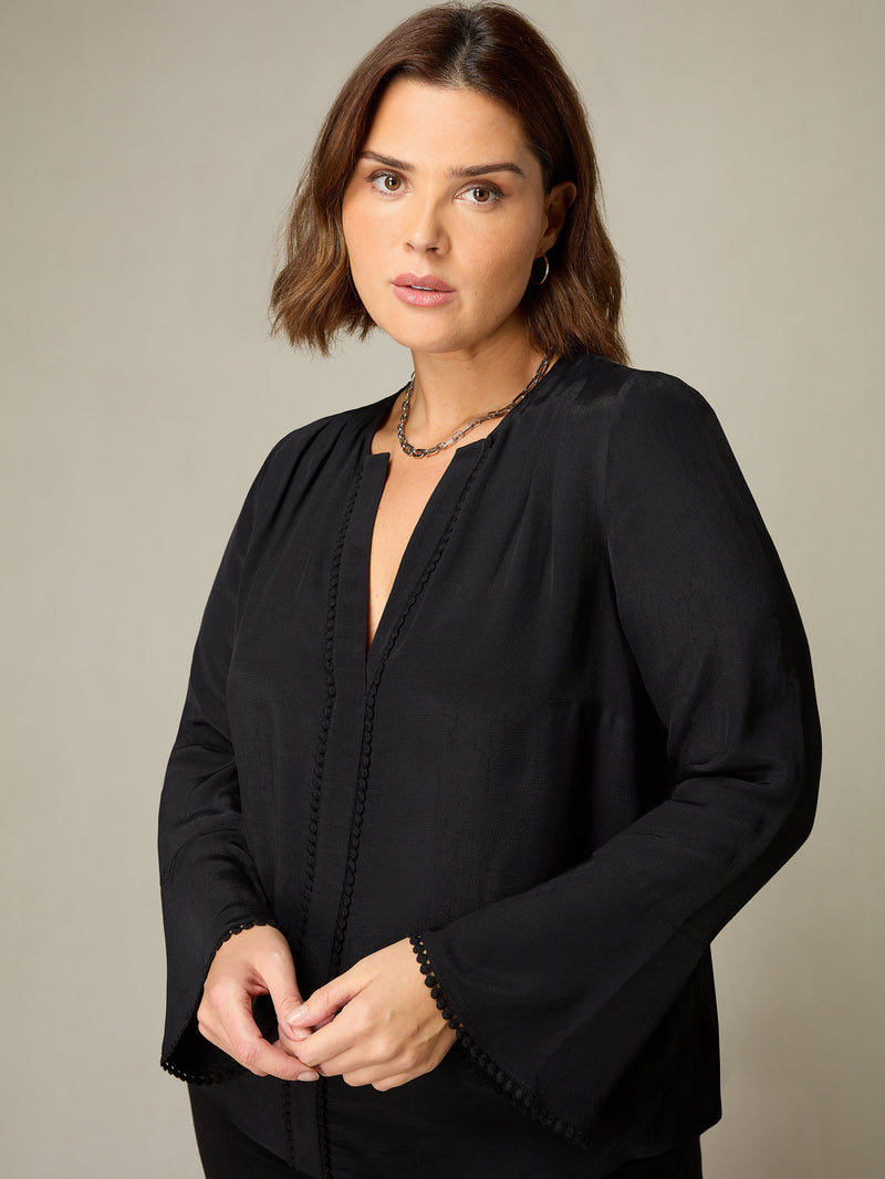 Black Flute Sleeve Blouse