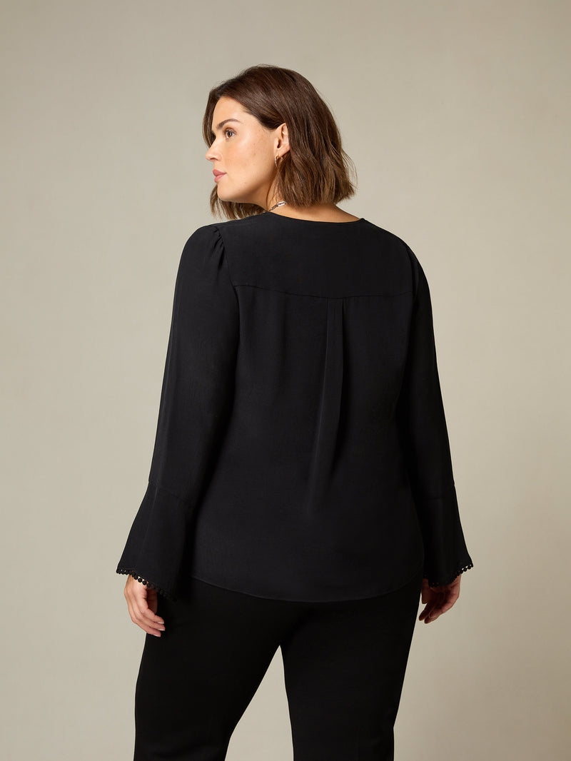 Black Flute Sleeve Blouse