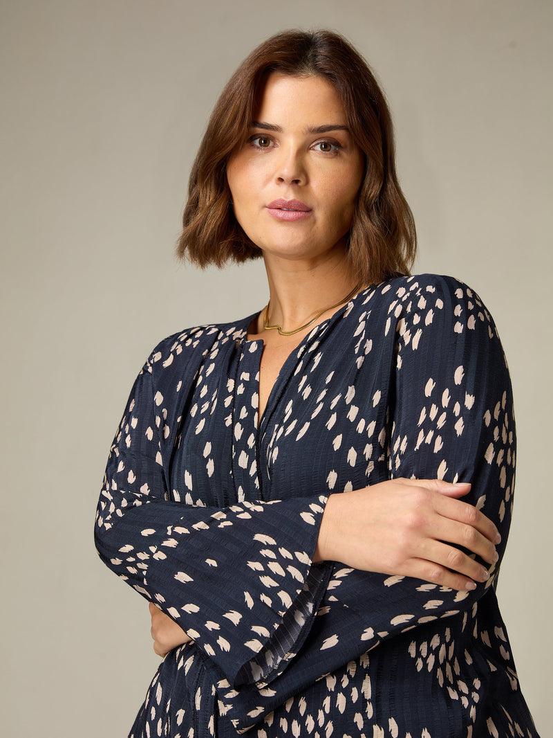 Stone Dash Print Flute Sleeve Blouse