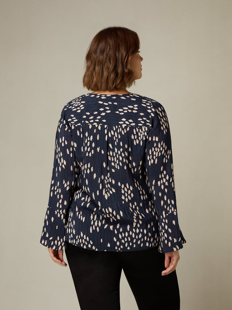 Stone Dash Print Flute Sleeve Blouse
