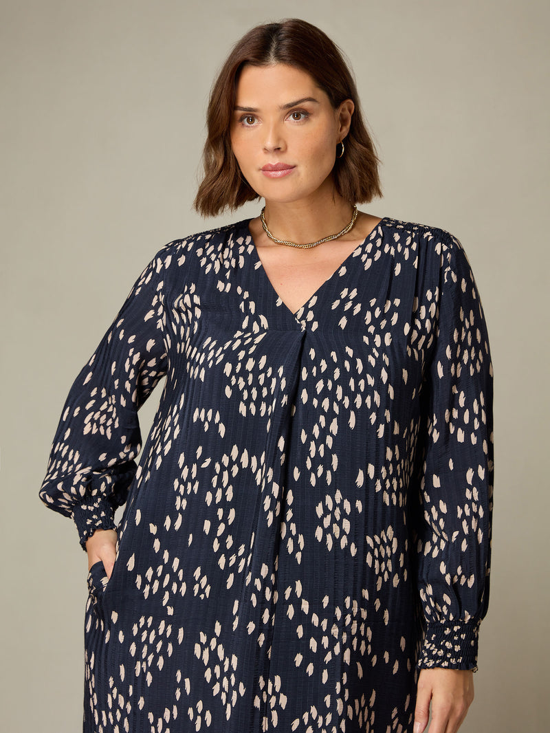 Stone Dash Print Pleat Front Chuck On Dress