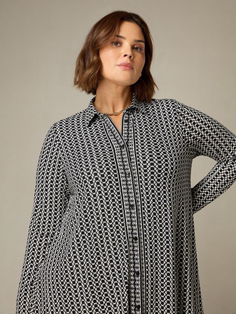 Mono Geo Print Jersey Relaxed Shirt Dress