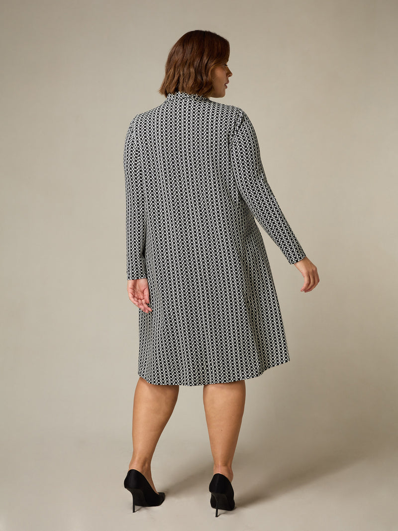 Mono Geo Print Jersey Relaxed Shirt Dress