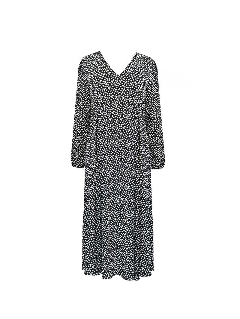 Petite Mono Ditsy Print Jersey Gathered Waist Midi Dress