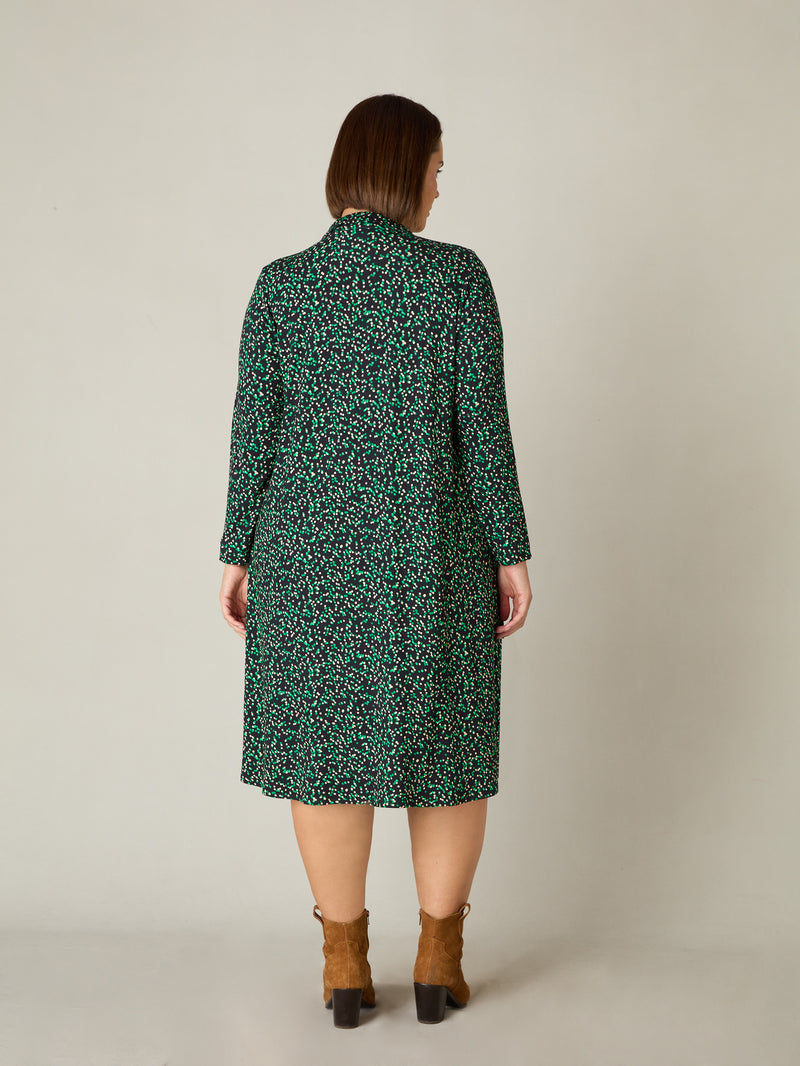 Green Spot Print Jersey Relaxed Shirt Dress