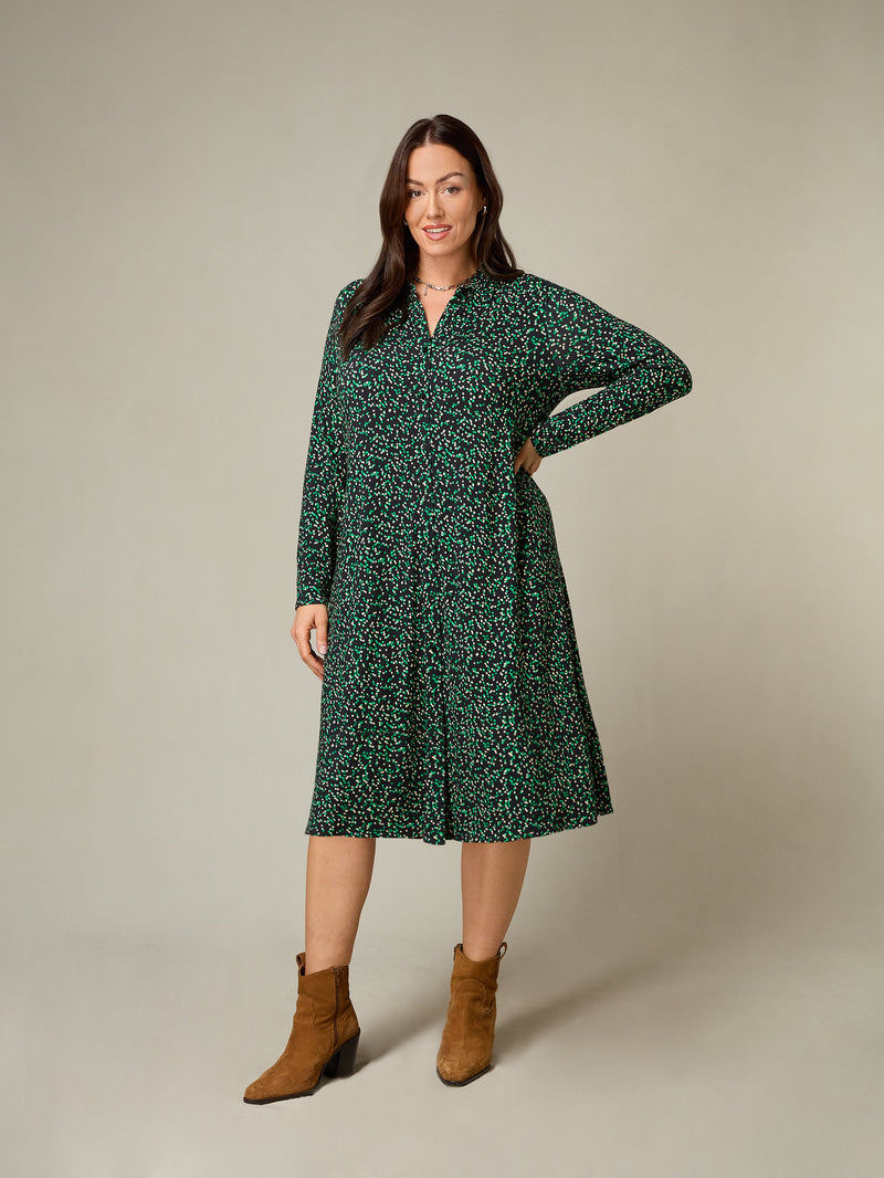 Petite Green Spot Print Jersey Relaxed Shirt Dress