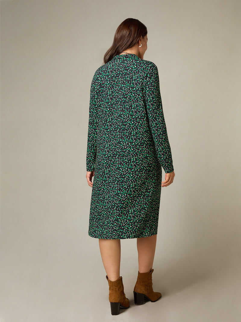 Petite Green Spot Print Jersey Relaxed Shirt Dress