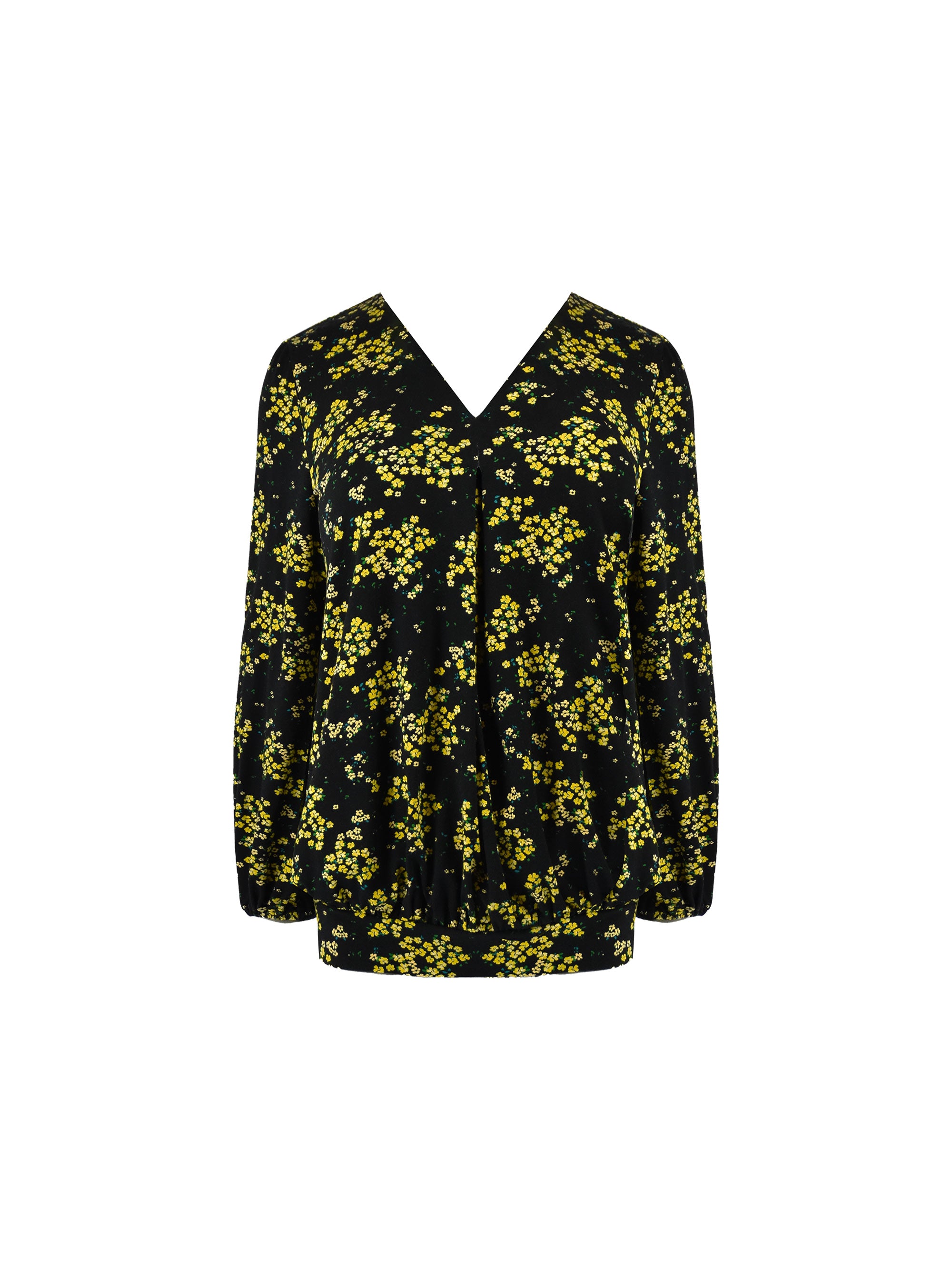 Yellow Ditsy Print Jersey Pleat Front Top