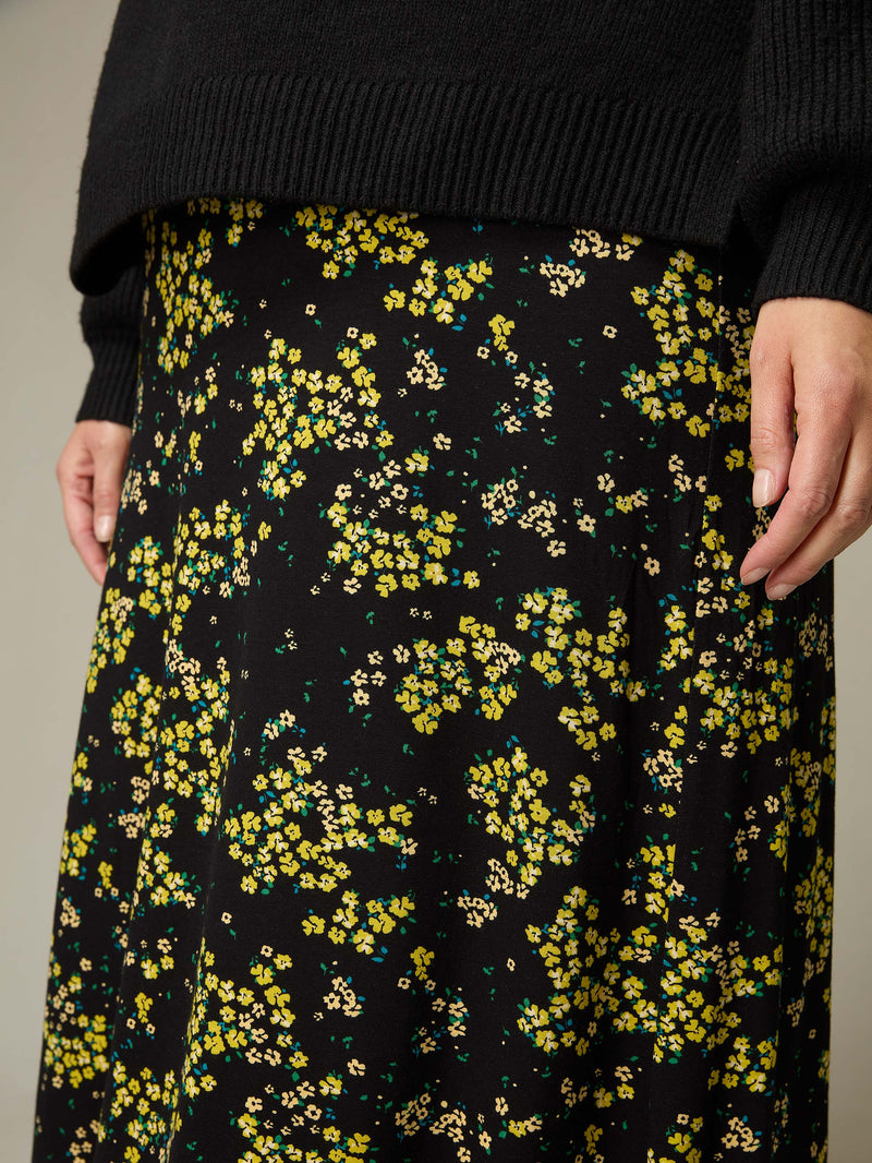Yellow Ditsy Print Jersey Swing Skirt