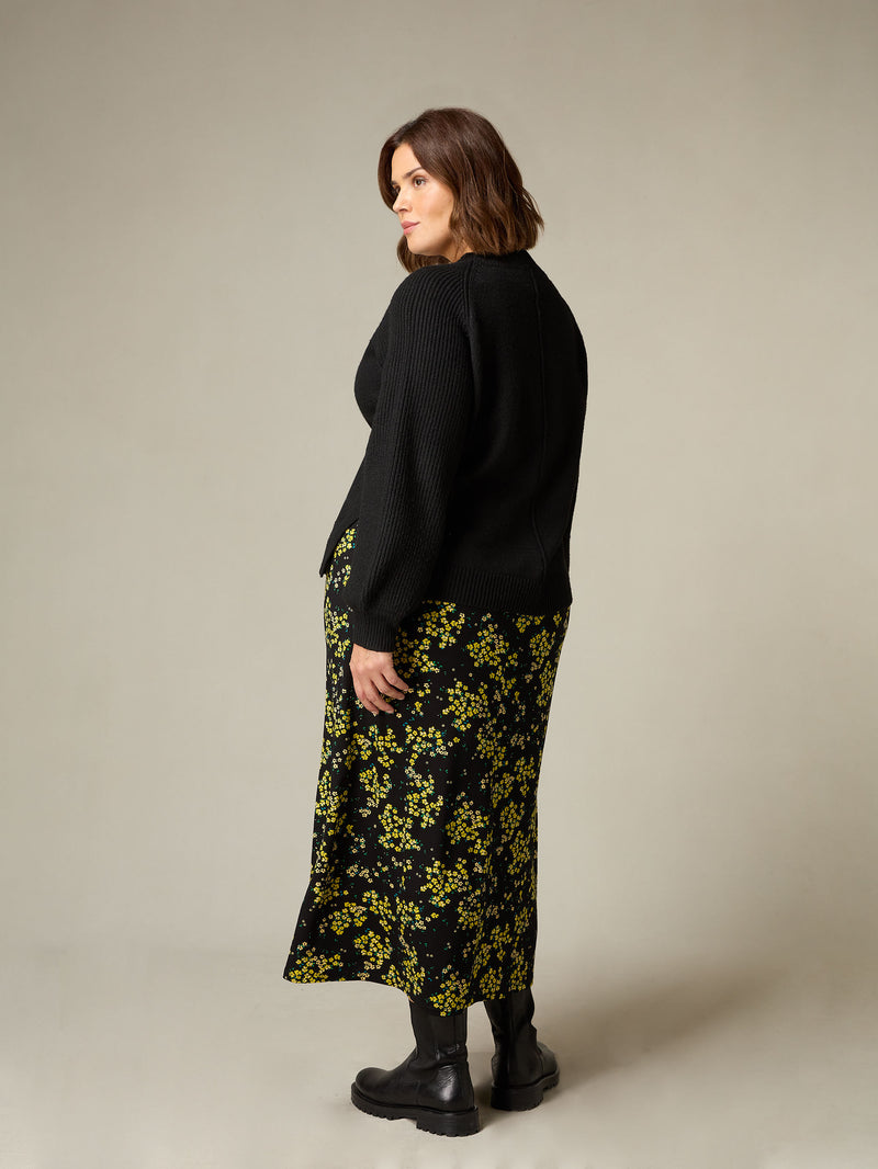 Yellow Ditsy Print Jersey Swing Skirt