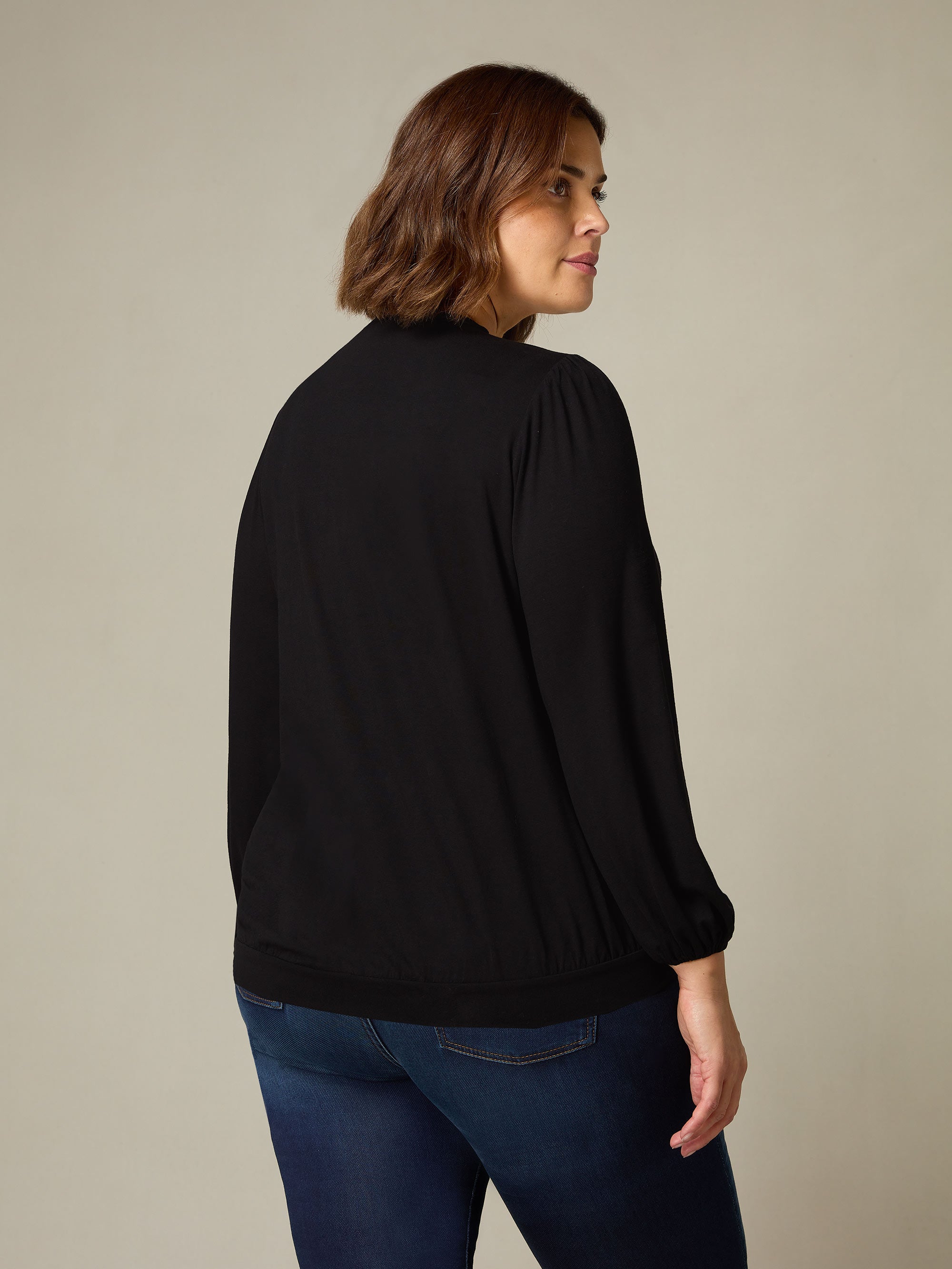 Black Jersey Pleat Front Top