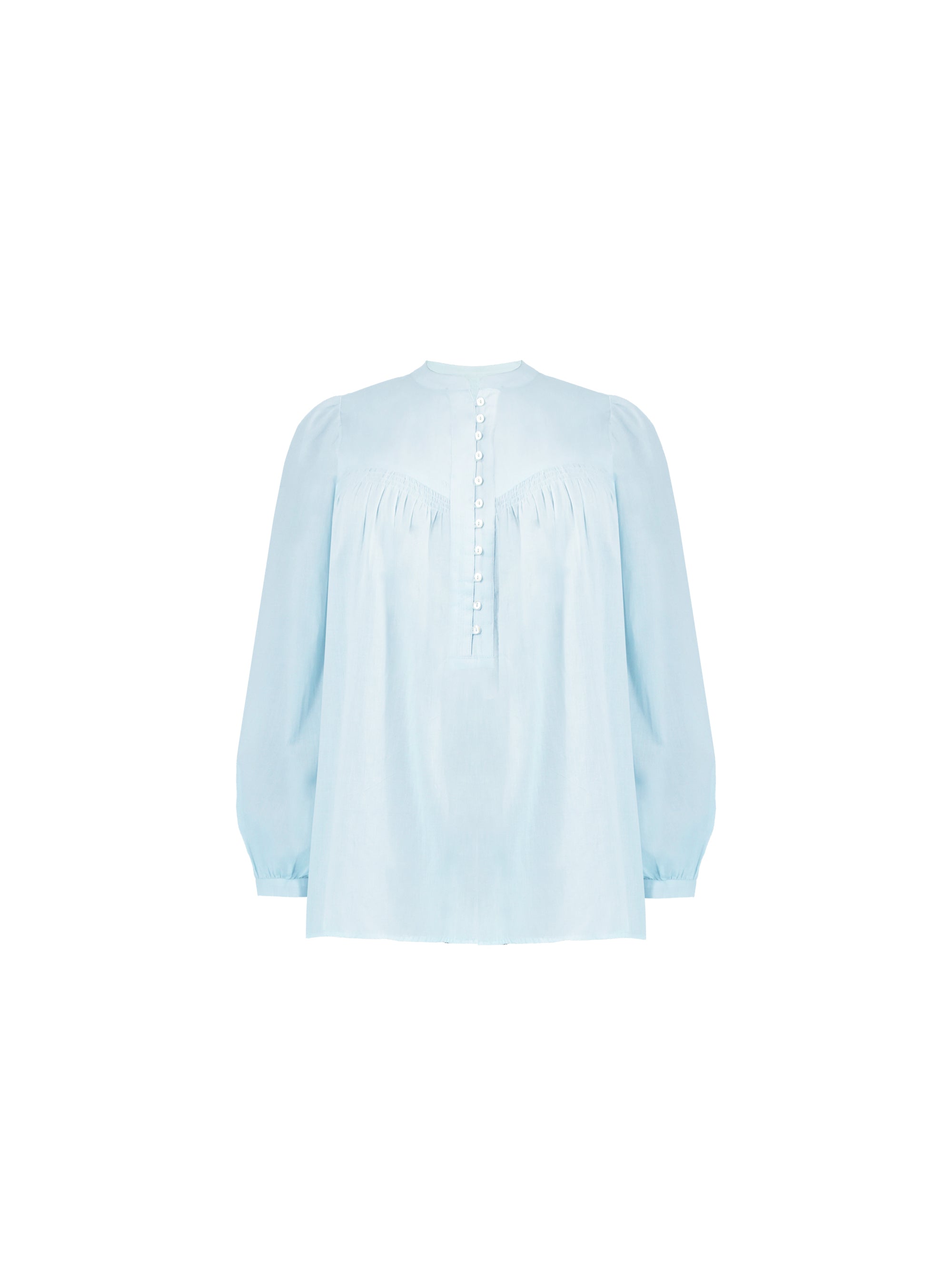 Blue Cotton Button Front Relaxed Blouse