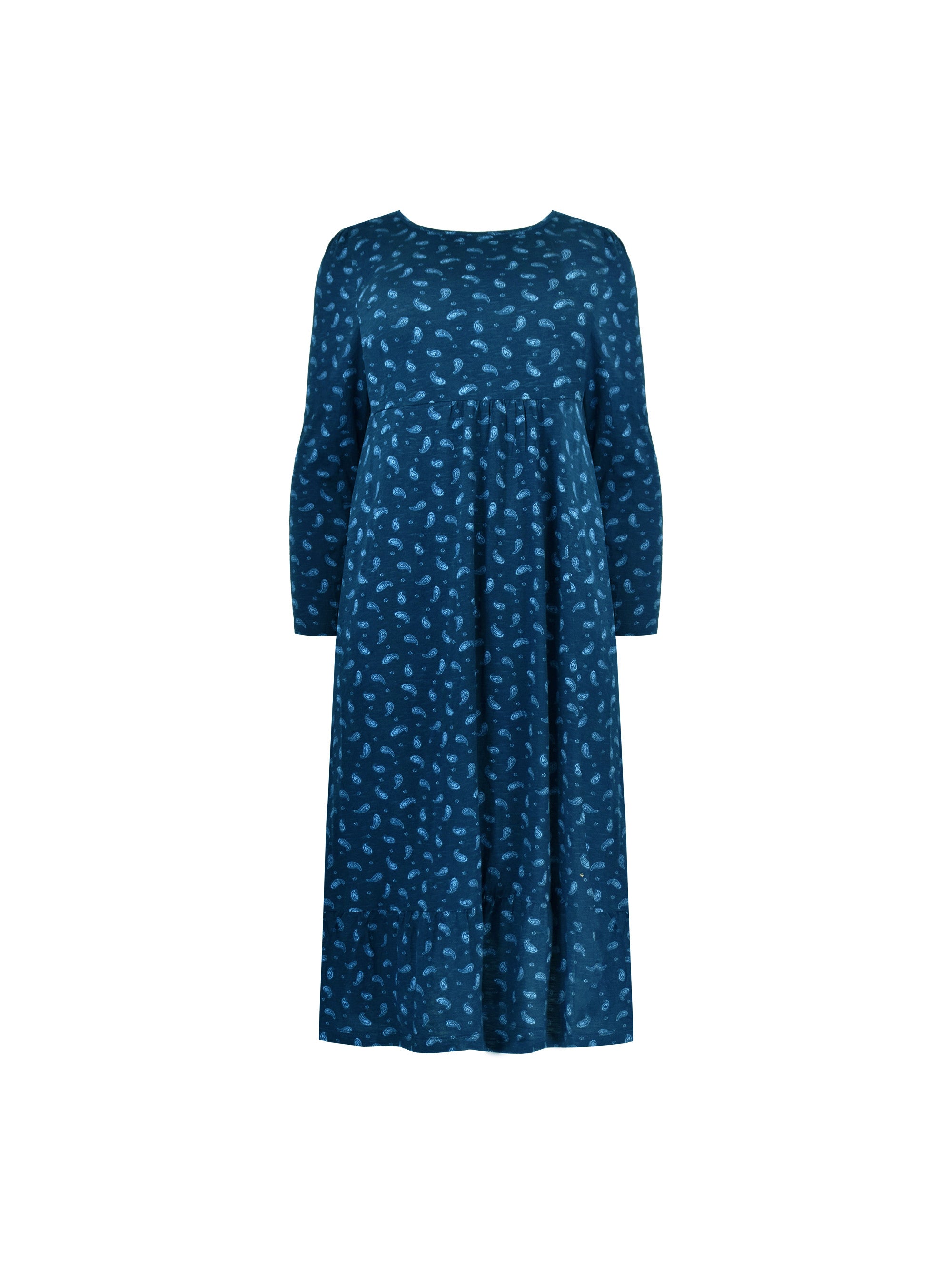 Blue Paisley Cotton Slub Tiered Midi Dress