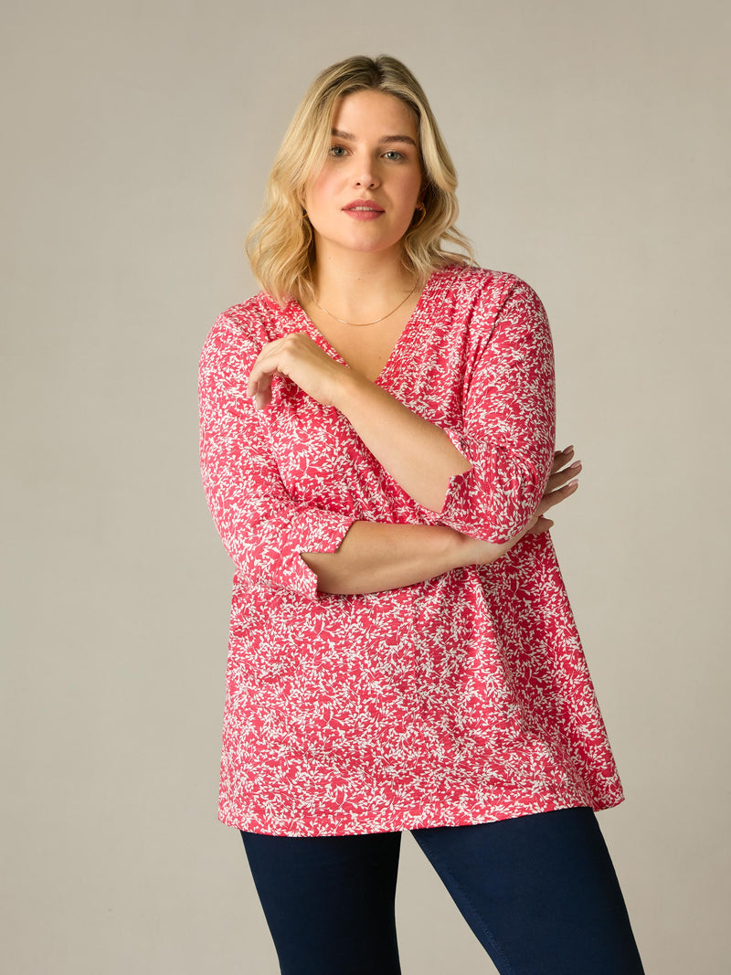 Red Print Cotton Slub Relaxed Tunic