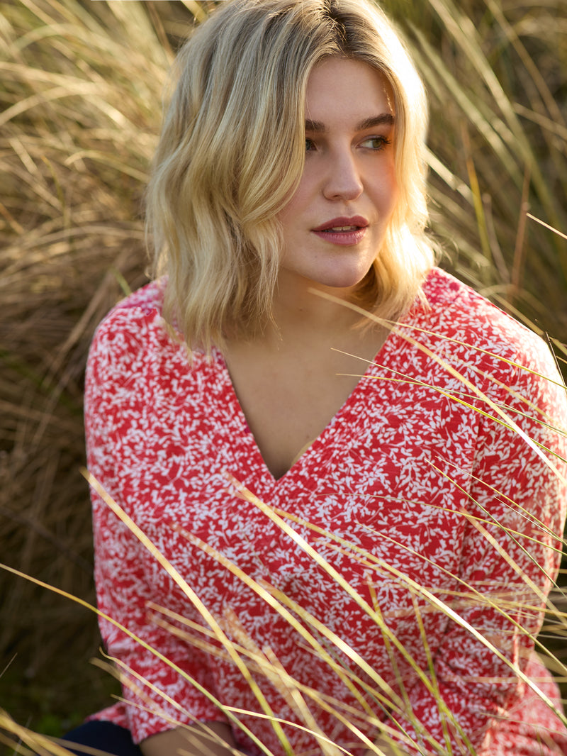 Red Print Cotton Slub Relaxed Tunic