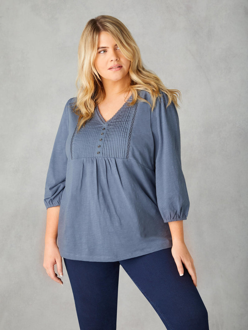 Blue Cotton Slub Pintuck Tunic