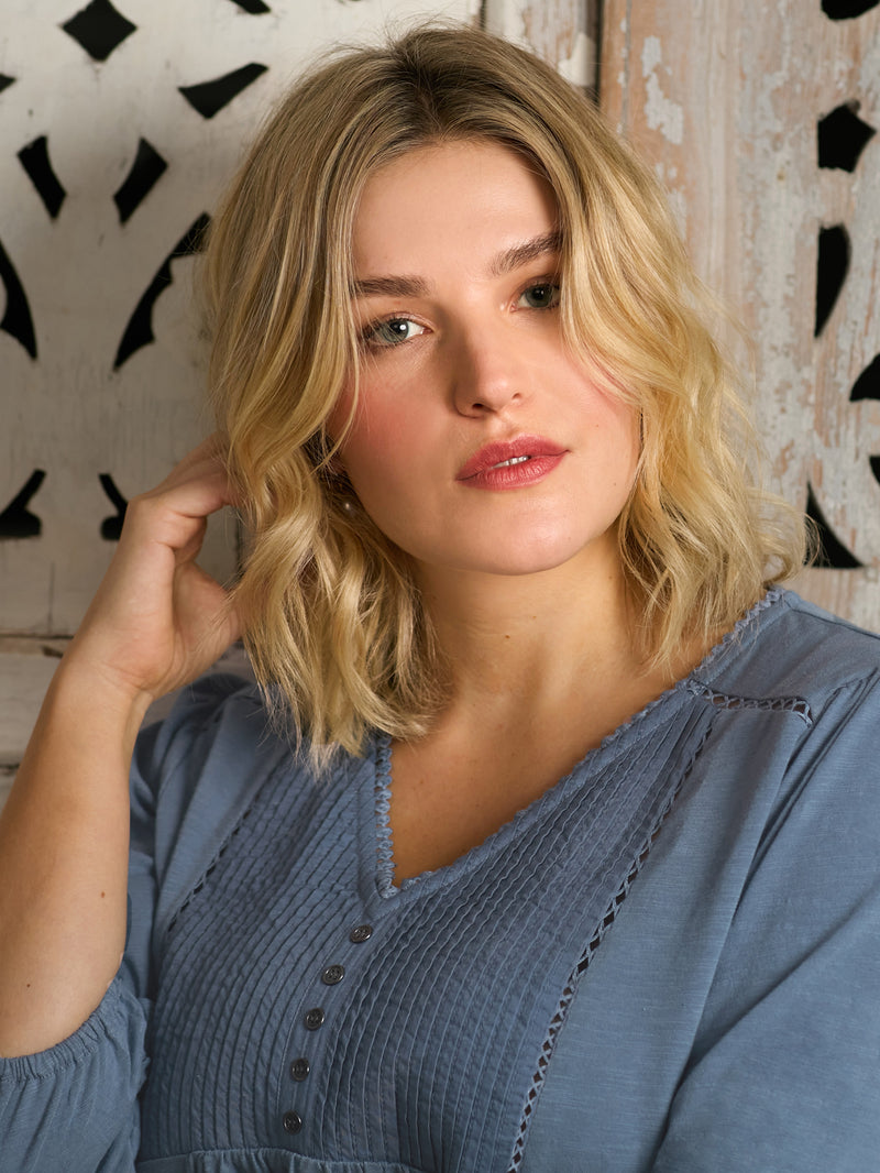 Blue Cotton Slub Pintuck Tunic