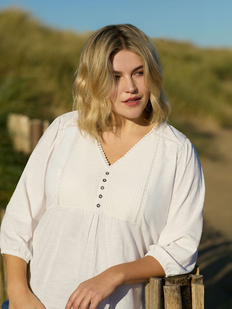 Ivory Cotton Slub Pintuck Tunic
