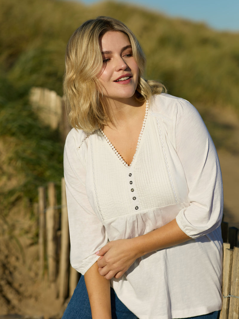 Ivory Cotton Slub Pintuck Tunic