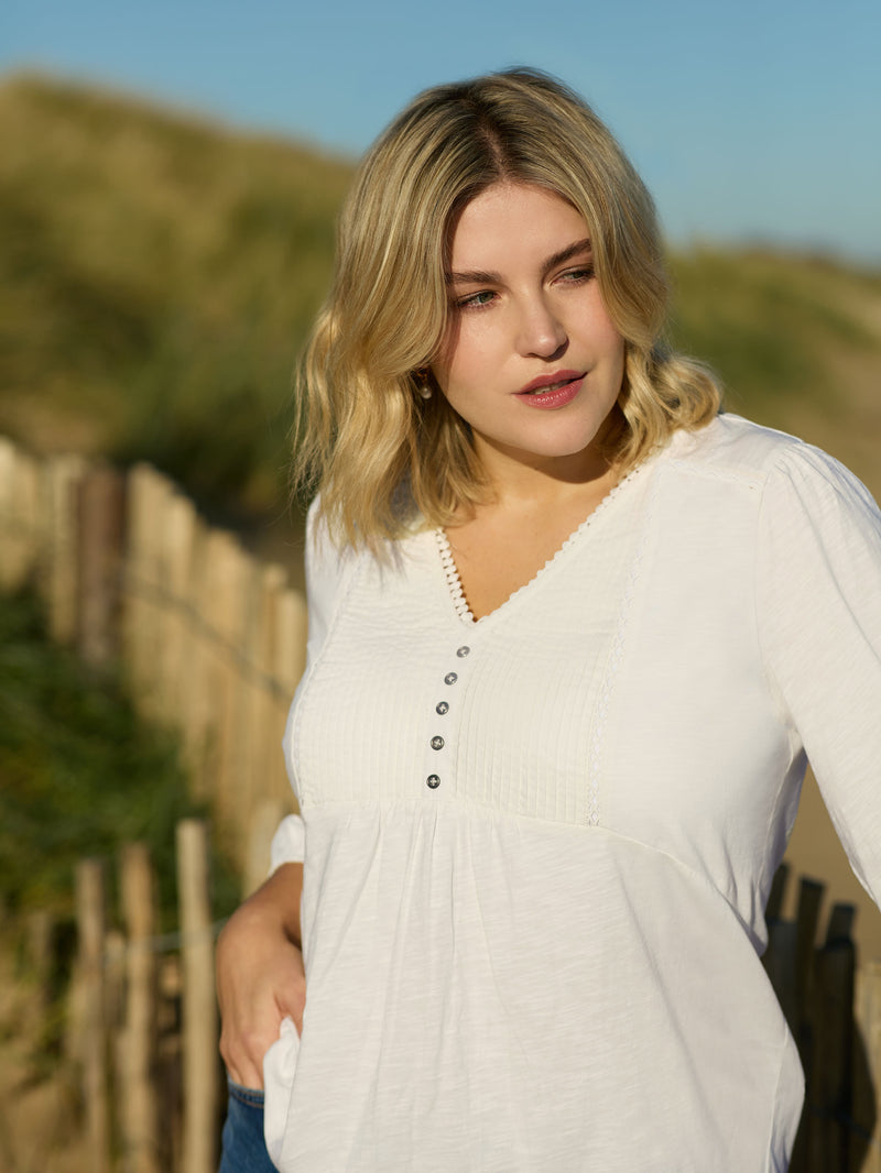 Ivory Cotton Slub Pintuck Tunic
