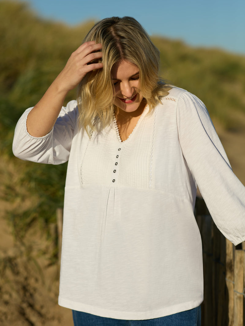 Ivory Cotton Slub Pintuck Tunic