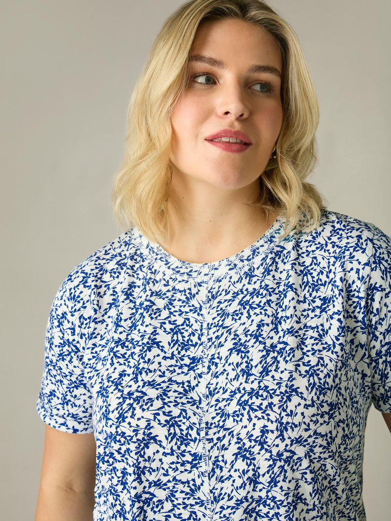 Navy Print Cotton Slub Round Neck T-Shirt