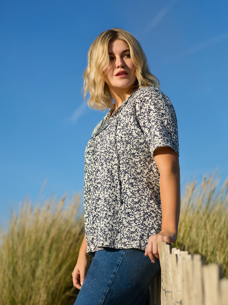 Navy Print Cotton Slub Bib Tunic