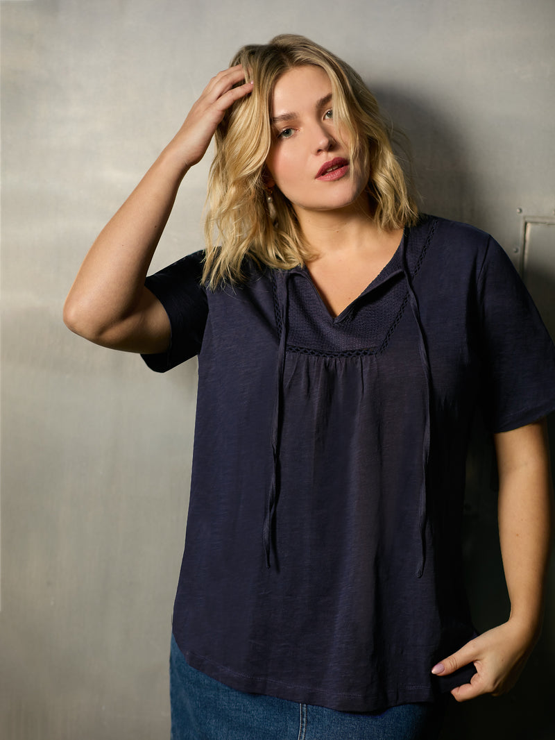 Navy Cotton Slub Bib Tunic