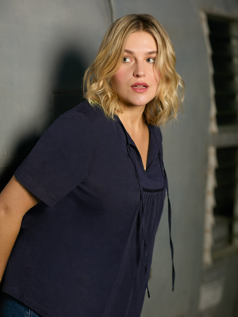 Navy Cotton Slub Bib Tunic