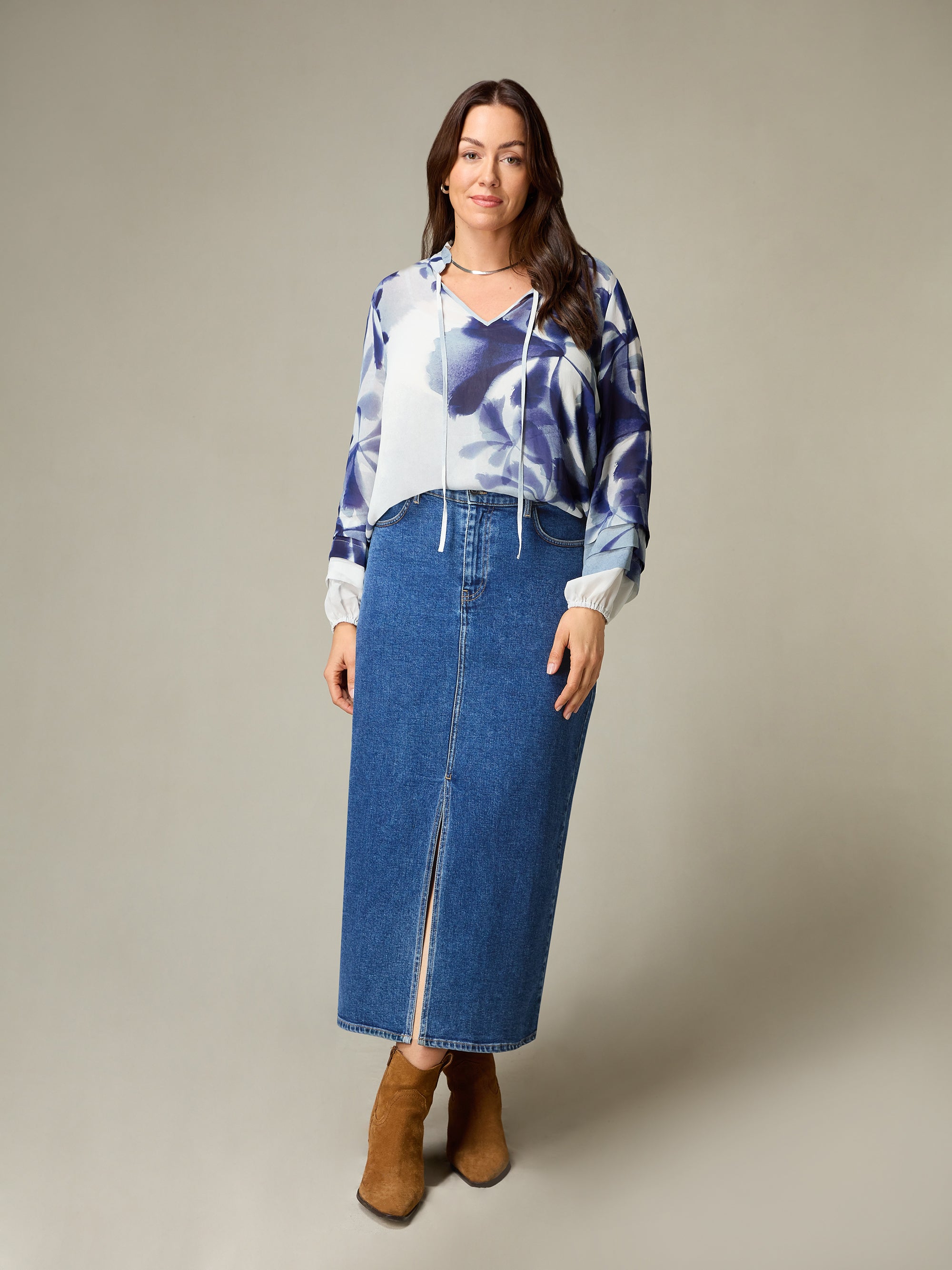 Petite Denim Midi Skirt