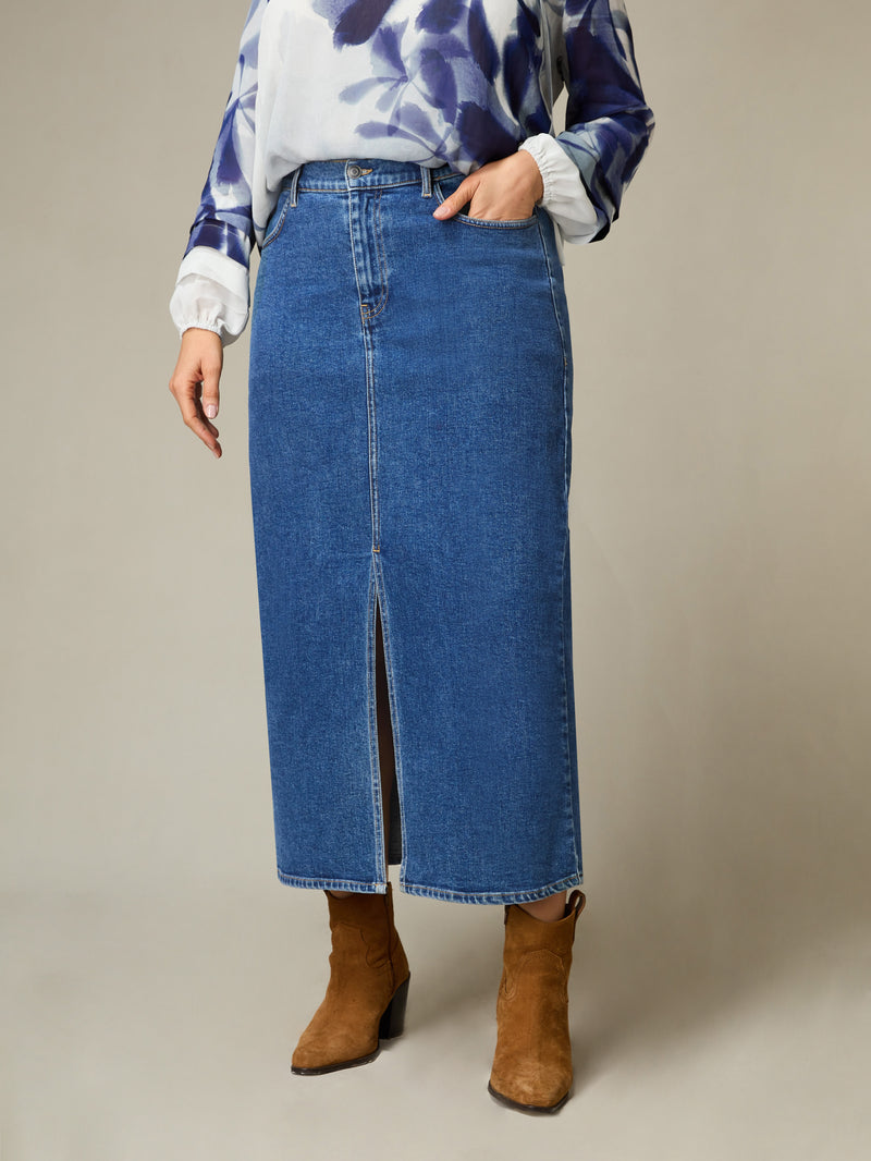 Petite Denim Midi Skirt