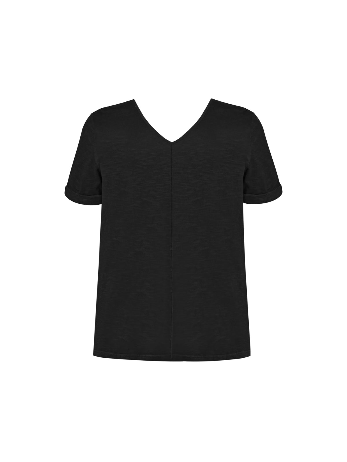 Black Cotton Slub V-Neck Longline T-Shirt